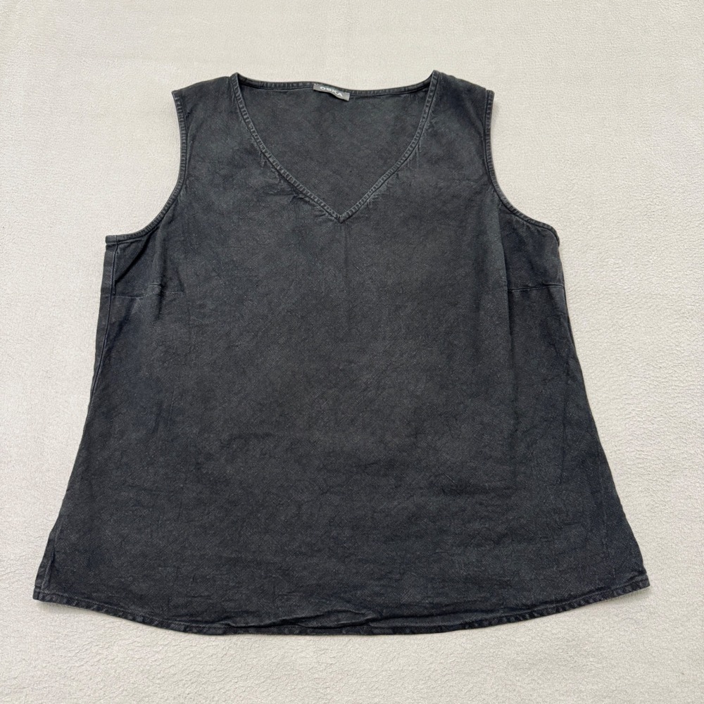 OSKA Tank Top Womens IV XL Black 100% Linen Slim Fit V-Neck Sleeveless Shell